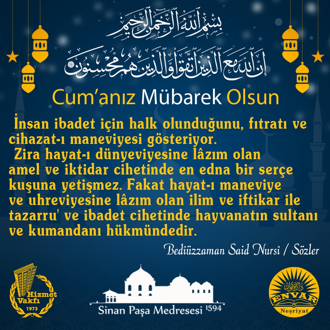 İnsan ibadet için halk olunduğunu, fıtratı ve cihazat-ı maneviyesi gösteriyor. Zira hayat-ı dünyeviyesine lâzım olan amel ve iktidar cihetinde en edna bir serçe kuşuna yetişmez. Fakat hayat-ı maneviye ve uhreviyesine lâzım olan ilim ve iftikar ile tazarru' ve ibadet cihetinde hayvanatın sultanı ve kumandanı hükmündedir.